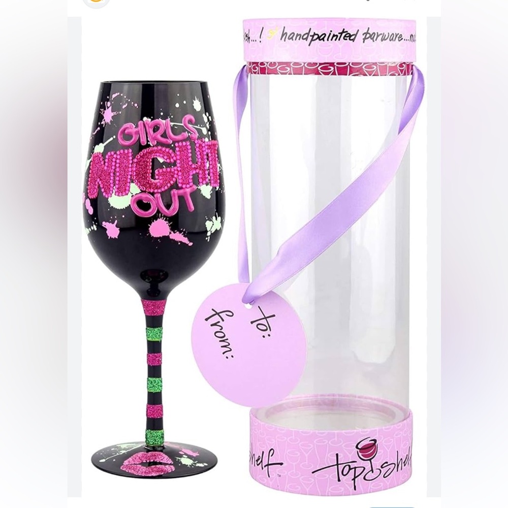 🦋Top Shelf Girls Night Out Hand-Painted Wine Glass